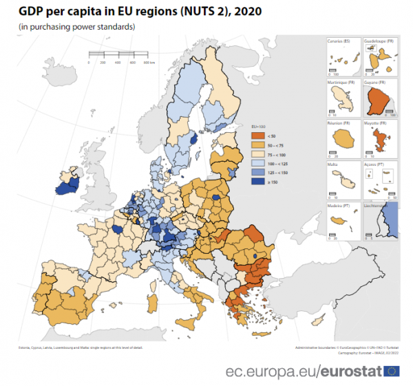 κατά κεφαλήν ΑΕΠ, περιφέρειες, Eurostat