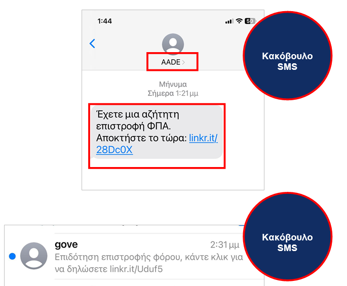 ΑΑΔΕ, κακόβου,α SMS