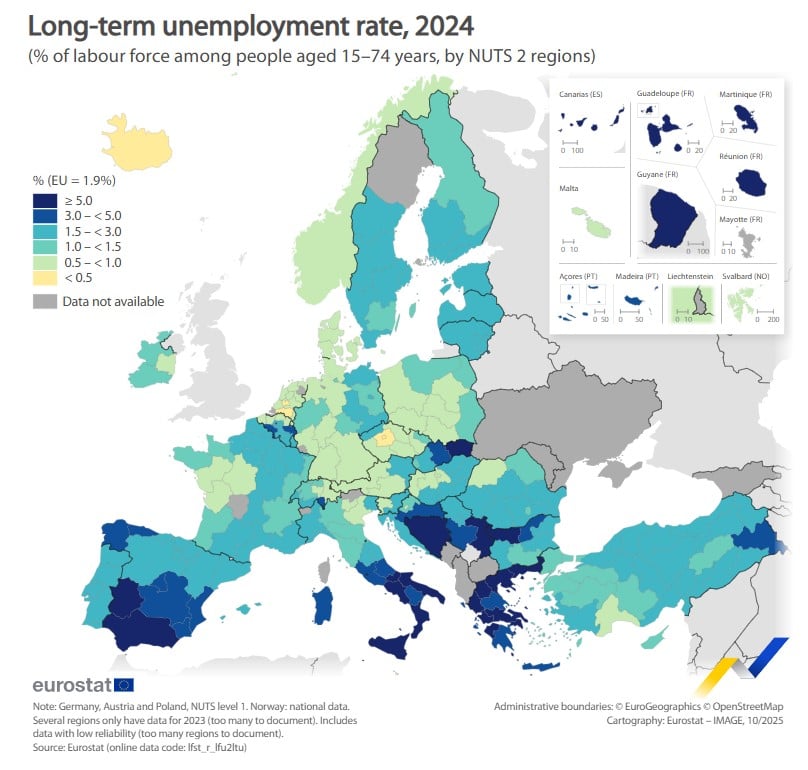 Eurostat, μακροχρόνια ανεργία