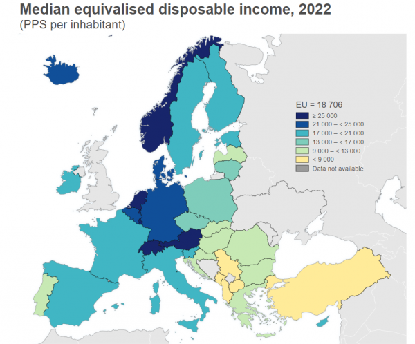 Eurostat, διαθέσιμο εισόδημα