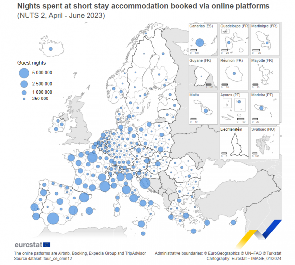 Eurostat, βραχυχρόνιες μισθώσεις ανά περιφέρεια