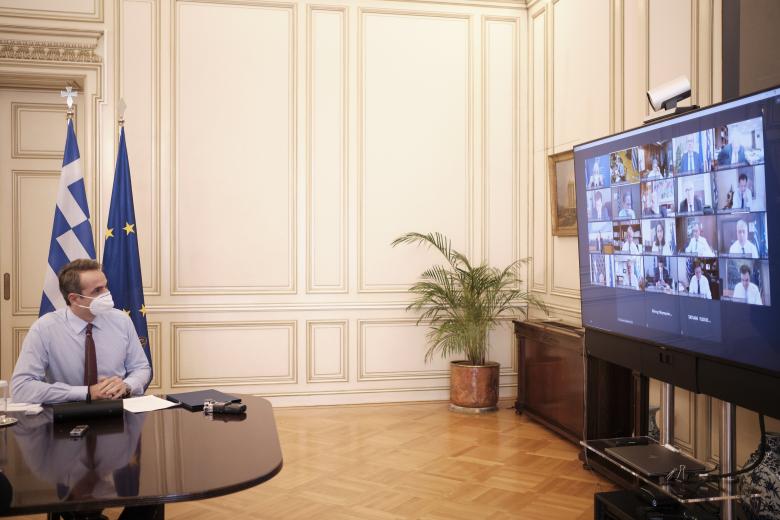 O Κυριάκος Μητσοτάκης στην τηλεδιάσκεψη του υπουργικού συμβουλίου / Πηγή: Γραφείο Τύπου Πρωθυπουργού