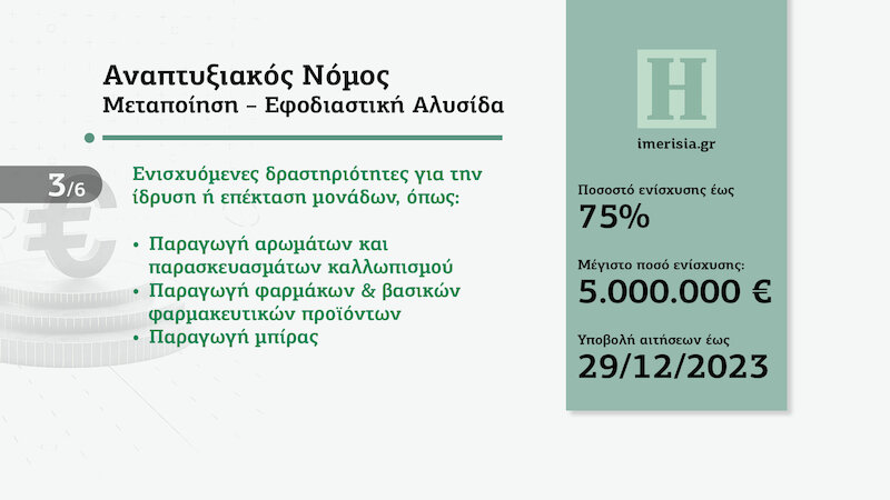 Αναπτυξιακός νόμος - Ενίσχυση Τουριστικών Επενδύσεων - Εφοδιαστική Αλυσίδα - Μεταποίηση